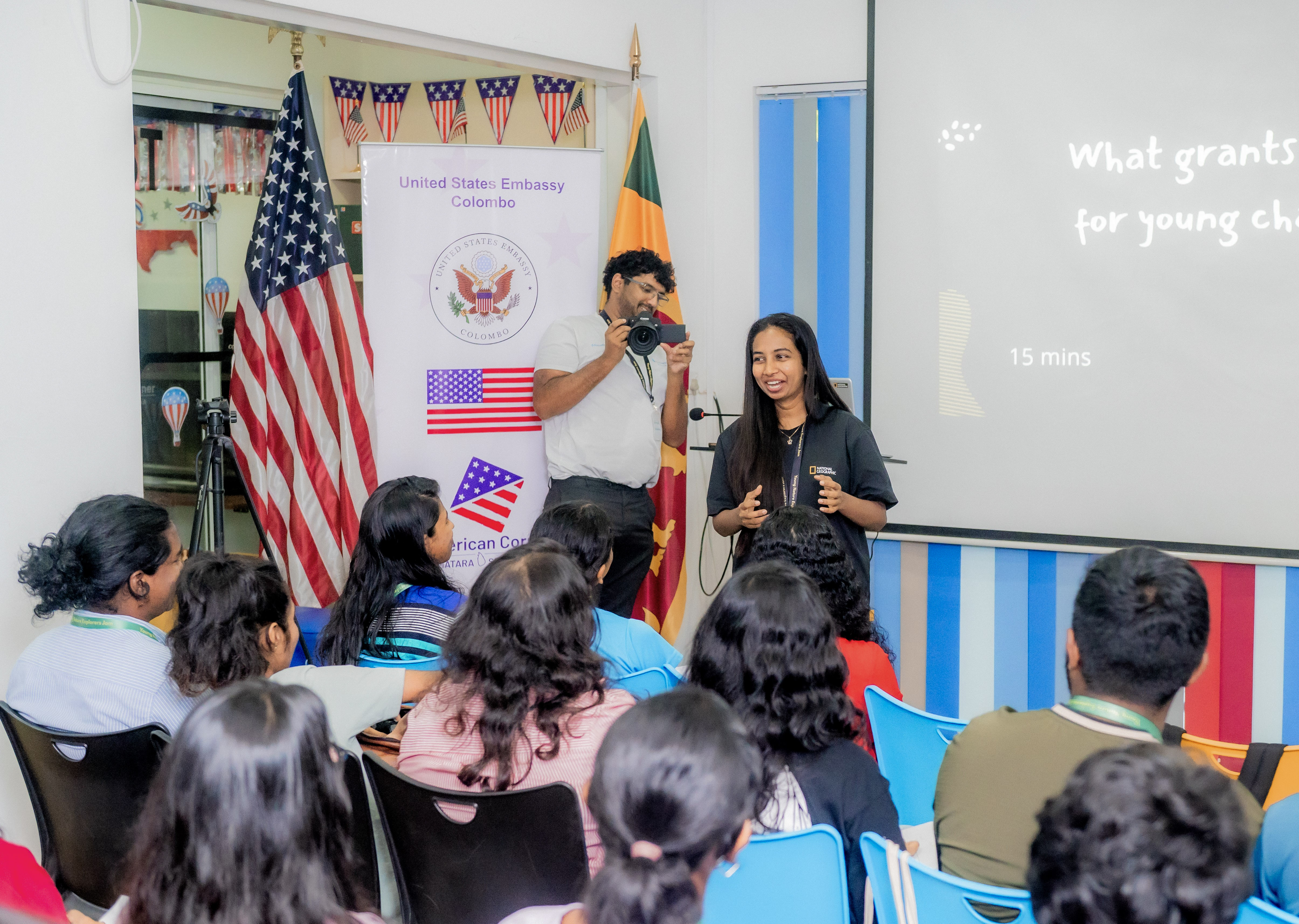 Eshadi Mendis speaking to a group of young people